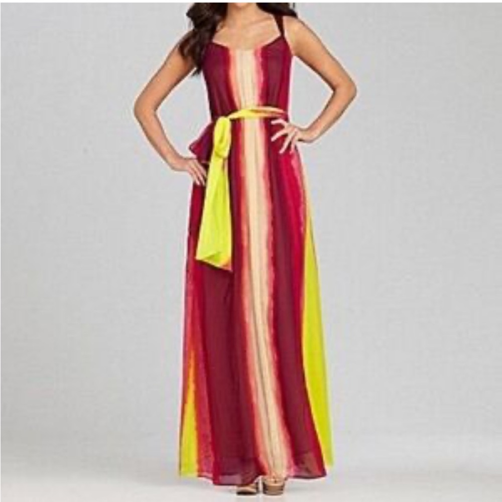 Gianni Bini Ombre Chiffon Maxi Dress Fall Colors Small